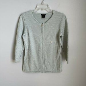 New Ann Taylor Factory Green 3/4 Sleeve Zip Front Cardigan Sweater